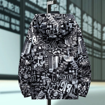 Reversible Graffiti Print Hooded Windbreaker
