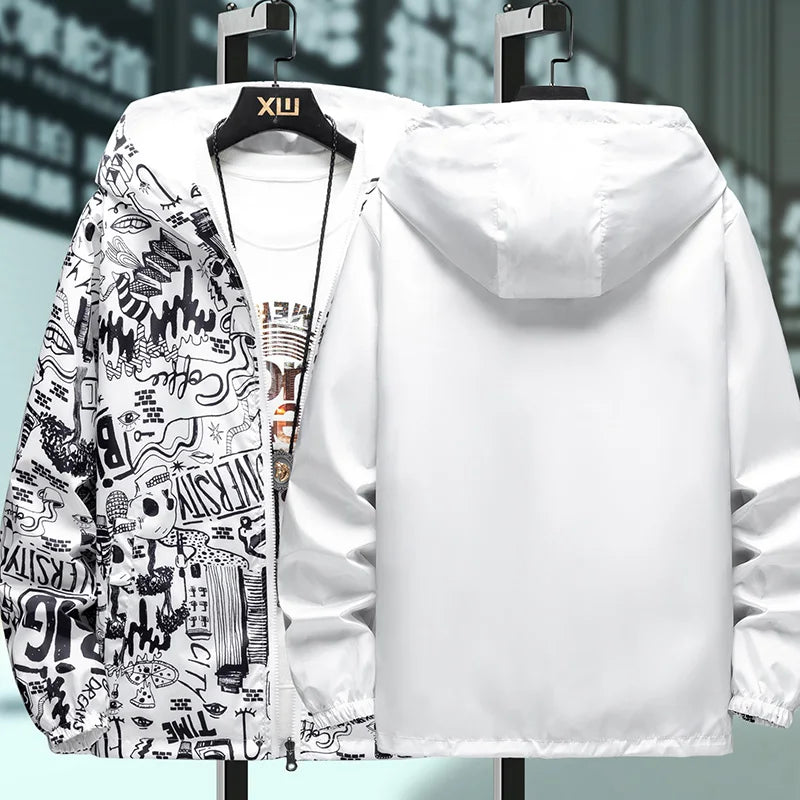 Reversible Graffiti Print Hooded Windbreaker