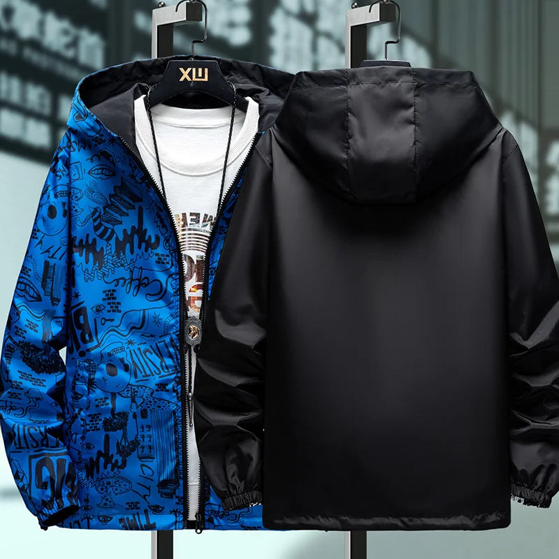 Reversible Graffiti Print Hooded Windbreaker