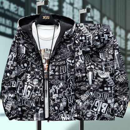Reversible Graffiti Print Hooded Windbreaker
