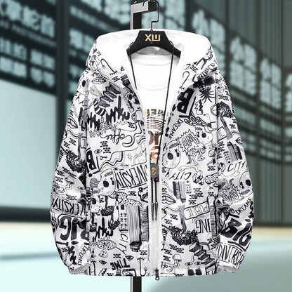 Reversible Graffiti Print Hooded Windbreaker