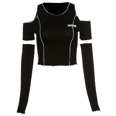 Black T-Shirts Gothic One Shoulder Sleeve Hip Hop