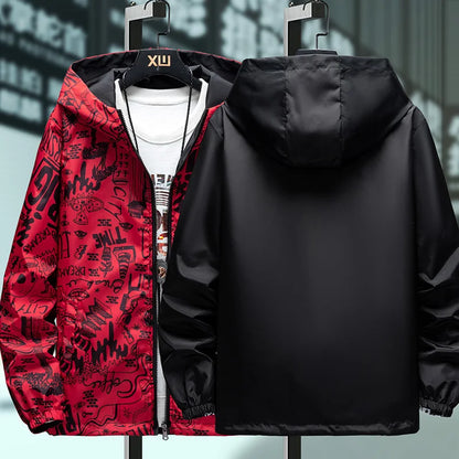 Reversible Graffiti Print Hooded Windbreaker