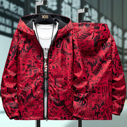 Reversible Graffiti Print Hooded Windbreaker