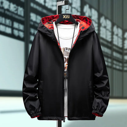 Reversible Graffiti Print Hooded Windbreaker