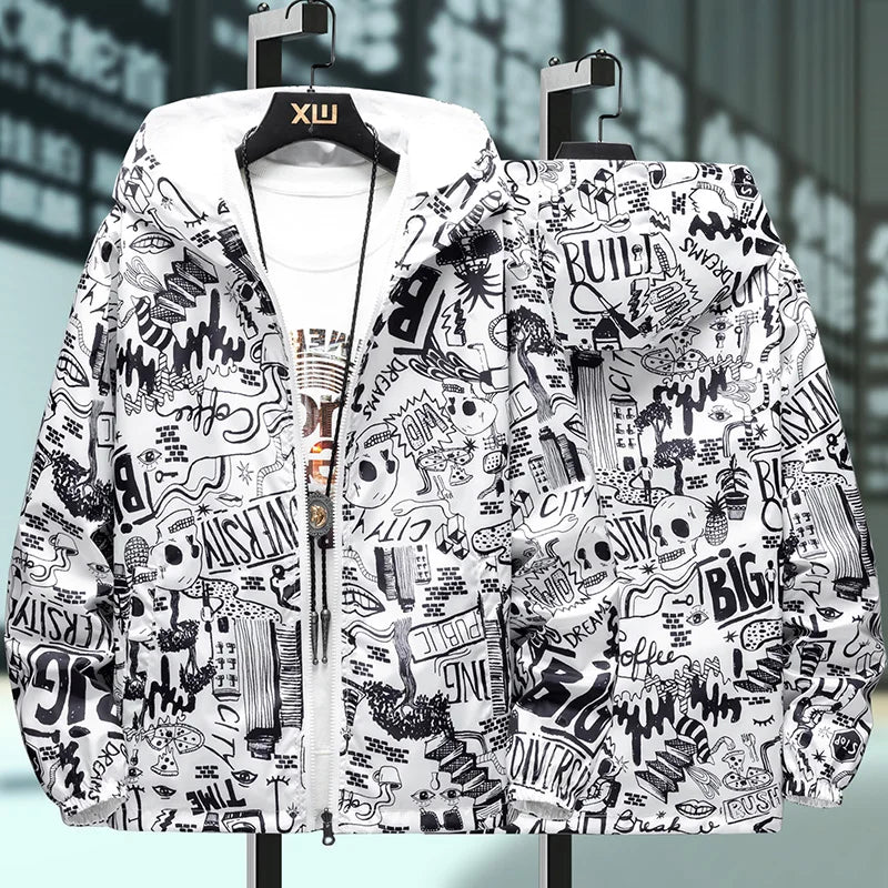 Reversible Graffiti Print Hooded Windbreaker