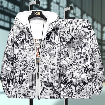 Reversible Graffiti Print Hooded Windbreaker