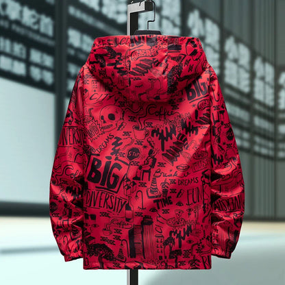 Reversible Graffiti Print Hooded Windbreaker