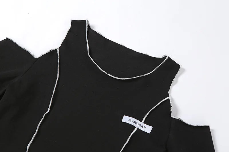 Black T-Shirts Gothic One Shoulder Sleeve Hip Hop