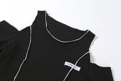 Black T-Shirts Gothic One Shoulder Sleeve Hip Hop