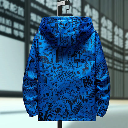 Reversible Graffiti Print Hooded Windbreaker