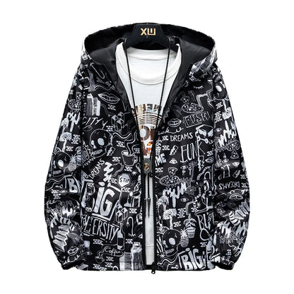 Reversible Graffiti Print Hooded Windbreaker