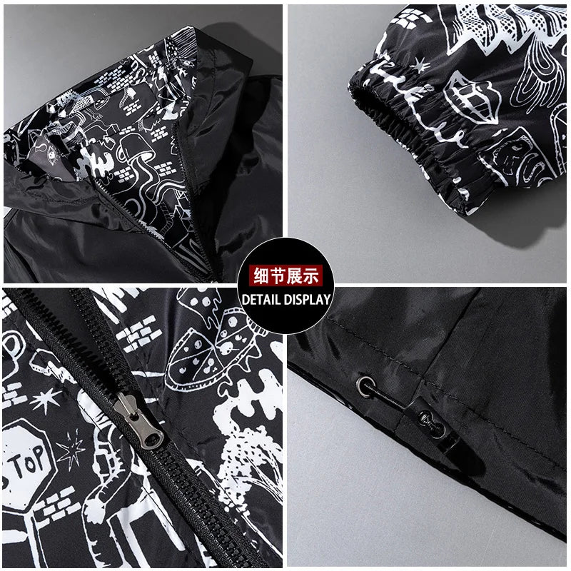 Reversible Graffiti Print Hooded Windbreaker