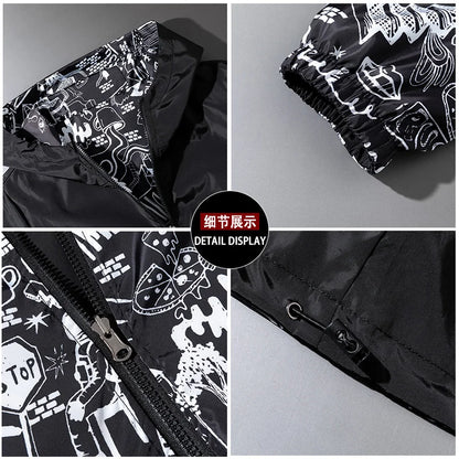 Reversible Graffiti Print Hooded Windbreaker