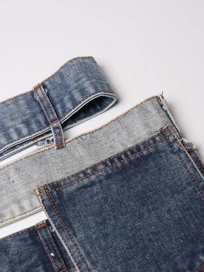 Denim Skirts High Waist Patchwork Buttons
