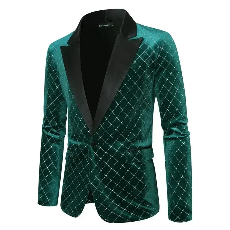 Men’s Luxury Gold Velvet Plaid Blazer