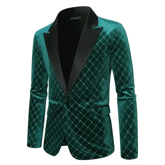 Men’s Luxury Gold Velvet Plaid Blazer