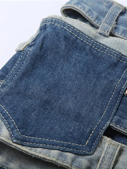 Denim Skirts High Waist Patchwork Buttons