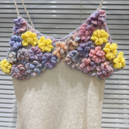 Colorful Embroidered Flower Slim Camisole Shirt