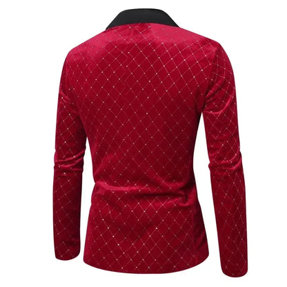 Men’s Luxury Gold Velvet Plaid Blazer