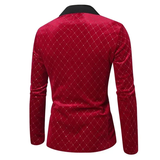 Men’s Luxury Gold Velvet Plaid Blazer