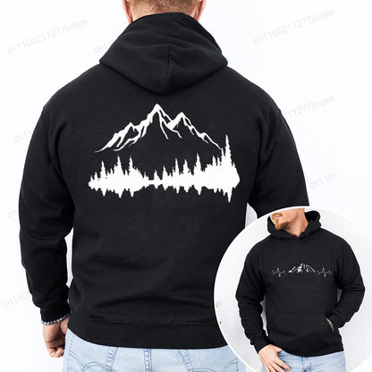 Sporty Streetwear Mountains Graphic Pullover Hoodie