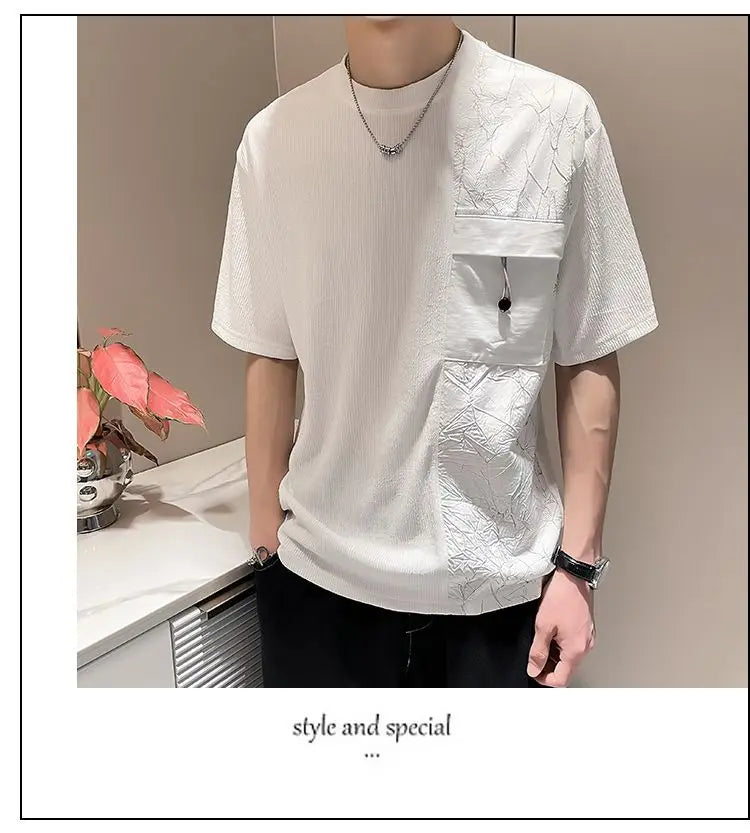 Stylish Round Neck T-Shirt Patchwork Design