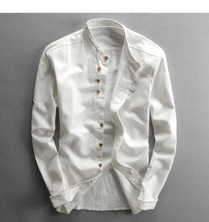 Japanese Linen Cotton Stand Collar Shirt