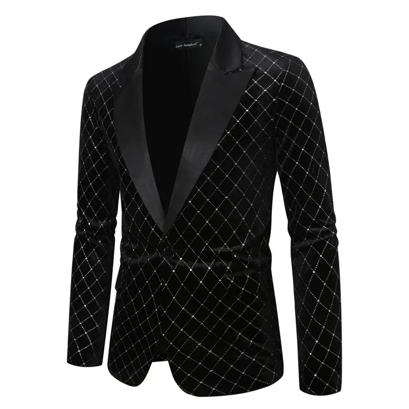 Men’s Luxury Gold Velvet Plaid Blazer