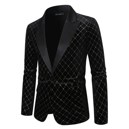 Men’s Luxury Gold Velvet Plaid Blazer