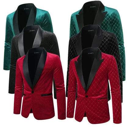 Men’s Luxury Gold Velvet Plaid Blazer