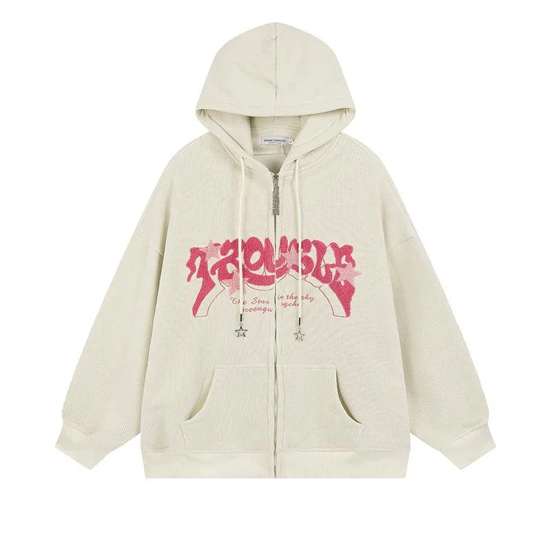 Retro Embroidered Letter Loose Hooded Sweatshirts
