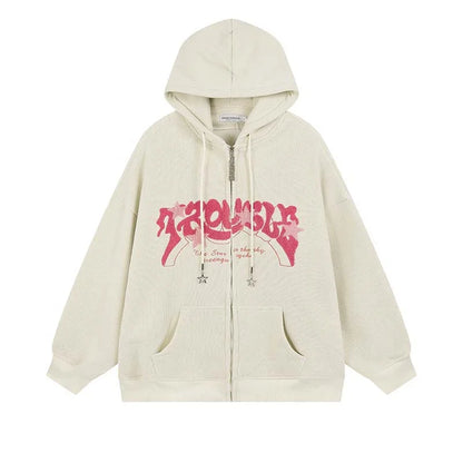 Retro Embroidered Letter Loose Hooded Sweatshirts