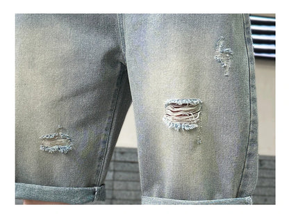 Boys Graffiti Drawing Denim Shorts Casual Ripped