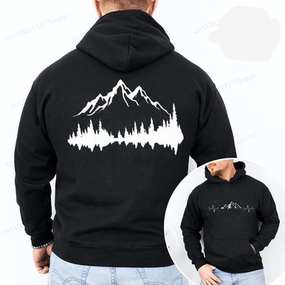 Sporty Streetwear Mountains Graphic Pullover Hoodie
