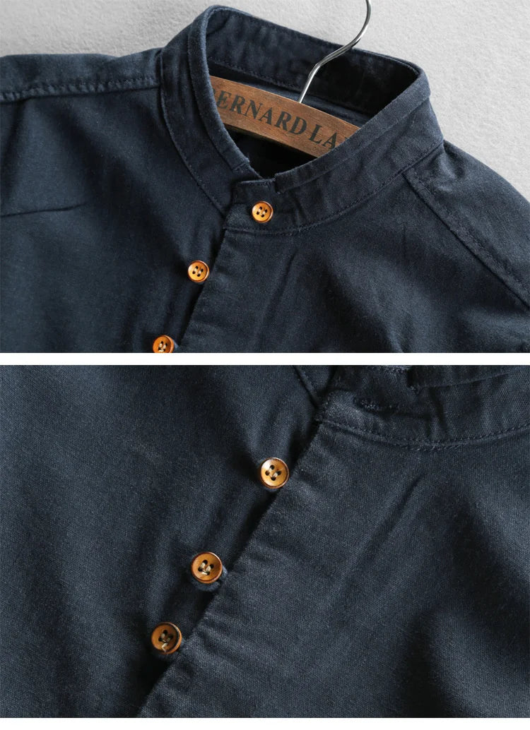 Japanese Linen Cotton Stand Collar Shirt
