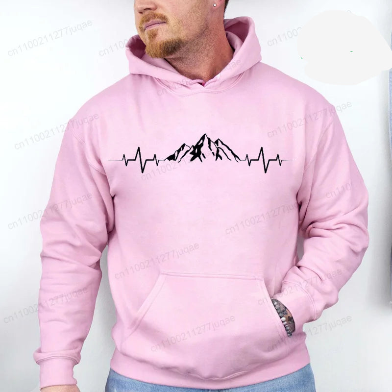 Sporty Streetwear Mountains Graphic Pullover Hoodie