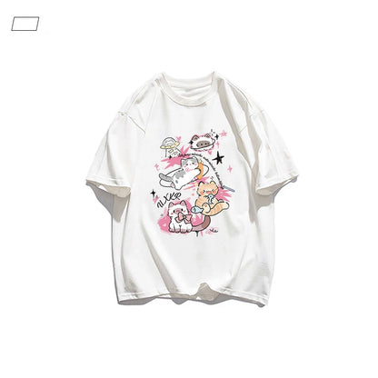 Y2K Style Anime Cat Print Tee