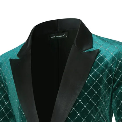Men’s Luxury Gold Velvet Plaid Blazer