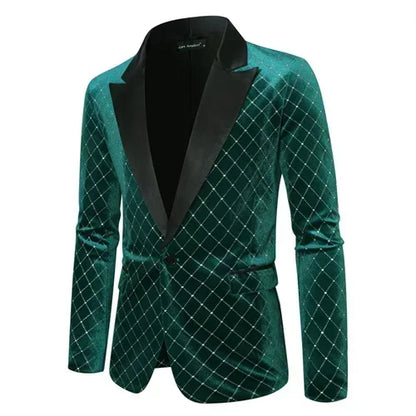 Men’s Luxury Gold Velvet Plaid Blazer