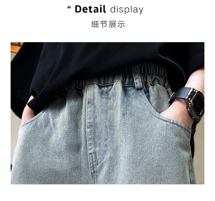 Boys Graffiti Drawing Denim Shorts Casual Ripped