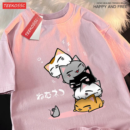 Summer Loose Fit Stacked Cats Top