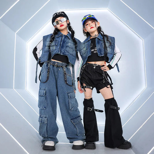 Teens Hiphop Cropped T-Shirt Jeans Streetwear Set