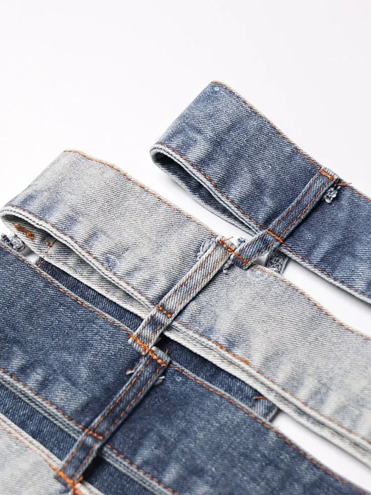 Denim Skirts High Waist Patchwork Buttons