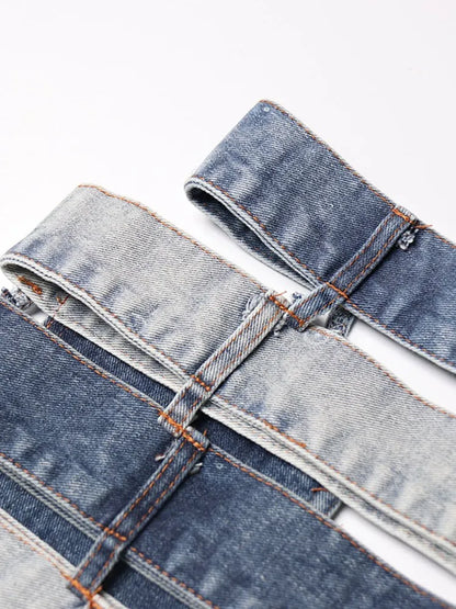 Denim Skirts High Waist Patchwork Buttons