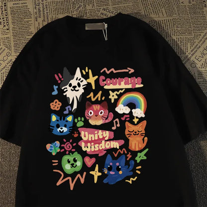 Retro Cute Cat Short Sleeved T-Shirt