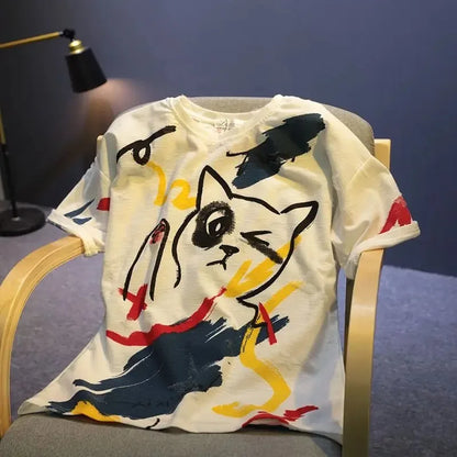Graffiti Men's 100℅ Cotton T-Shirt Break Hole Tops