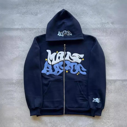 American Retro Star and Letter Printed Zipper Hoodies