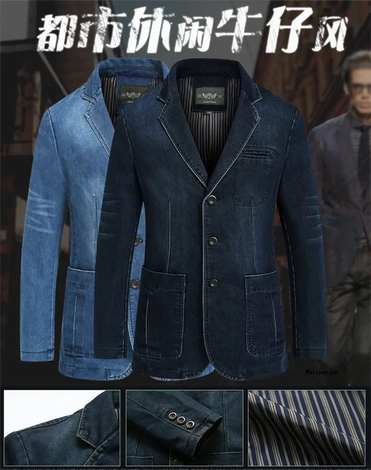 Men’s Denim Blazer Vintage Cotton Jacket