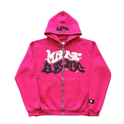 American Retro Star and Letter Printed Zipper Hoodies